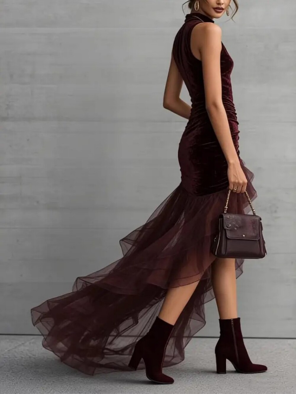Women'S Party Dresses Elegant Classy, High Neck Sleeveless Pleated Bodycon Maxi - Picture 3 of 3